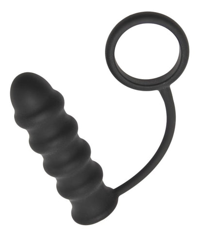 XR Brands Rippler Vibrating Silicone Anal Plug with Cock Ring - Cock Rings
