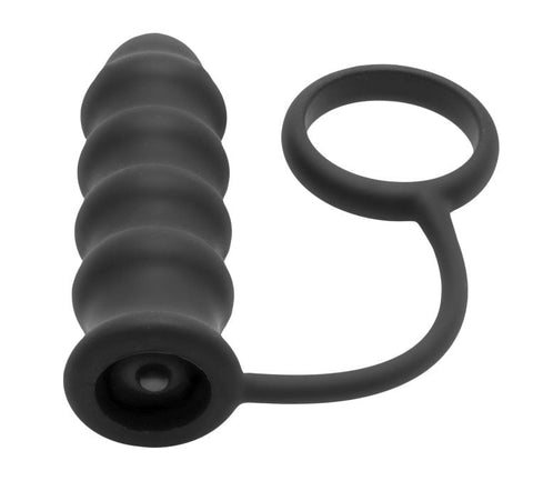 XR Brands Rippler Vibrating Silicone Anal Plug with Cock Ring - Cock Rings