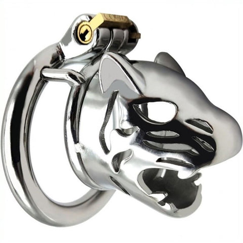 BDStyle Tiger Head Steel Cock Cage with Artistic Tiger Head Design - Male Chastity