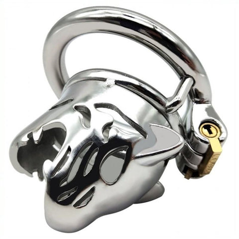 BDStyle Tiger Head Steel Cock Cage with Artistic Tiger Head Design - Male Chastity