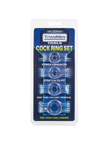 Doc Johnson TitanMen Cock Ring Set Four Sizes for Penis Enhancement - Cock Ring Sets
