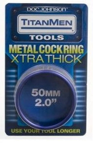 TitanMen Tools Xtra Thick Metal Cock Ring 50mm Blue Enhances Erection - Steel Cock Rings