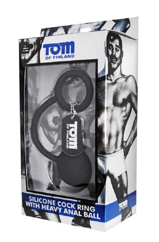 XR Brands Tom of Finland Silicone Cock Ring & Weighted Anal Ball Dual Action - Cock Rings