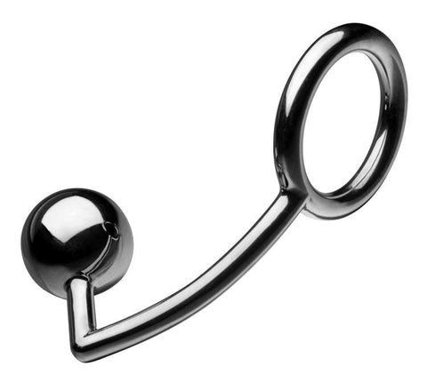 Tom of Finland Stainless Steel Cock Ring and Anal Ball with Dual Stimulation - Steel Cock Rings