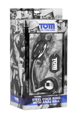 Tom of Finland Stainless Steel Cock Ring and Anal Ball with Dual Stimulation - Steel Cock Rings