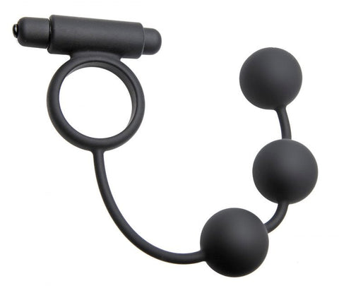 XR Brands Tri Orb Vibrating Cock Ring And Weighted Silicone Anal Balls - Cock Rings