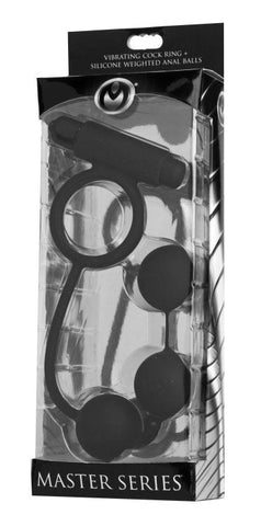 XR Brands Tri Orb Vibrating Cock Ring And Weighted Silicone Anal Balls - Cock Rings