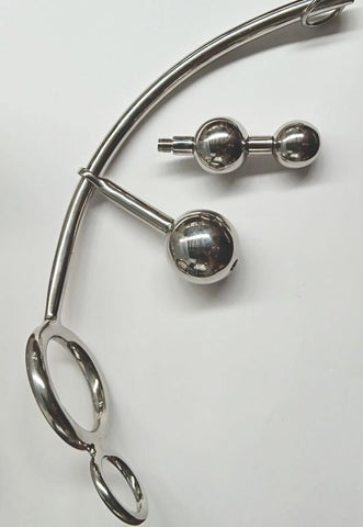 Hells Couture Triple Ball Anal Hook With Double Cock Ring Steel Design - Cock Rings