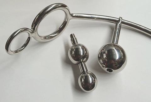 Hells Couture Triple Ball Anal Hook With Double Cock Ring Steel Design - Cock Rings