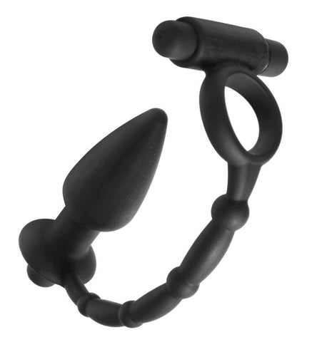 XR Brands Viaticus Cock Ring With Anal Vibe Plug Dual Stimulation - Cock Rings