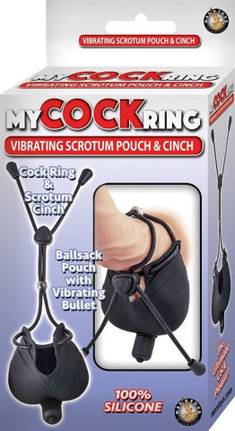 Nasstoys Vibrating Scrotum Pouch with Cinch Adjustable Cock Ring - Stretchy Cock Rings