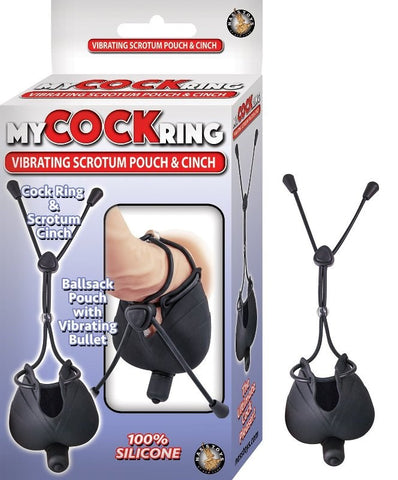 Nasstoys Vibrating Scrotum Pouch with Cinch Adjustable Cock Ring - Stretchy Cock Rings