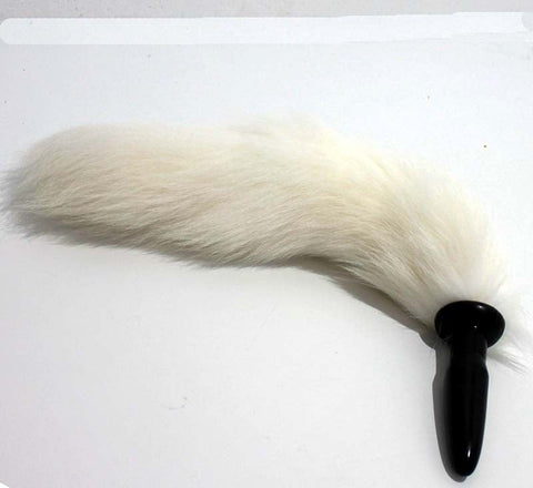 BDStyle White Faux Fox tail Silicone Anal Plug for Animal Roleplay - Butt Plugs