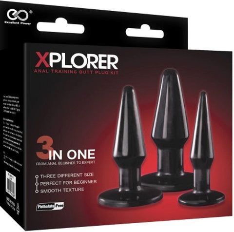 NANMA Corporation Xplorer Anal Training Butt Plug Kit Black Progressive Set - Butt Plugs
