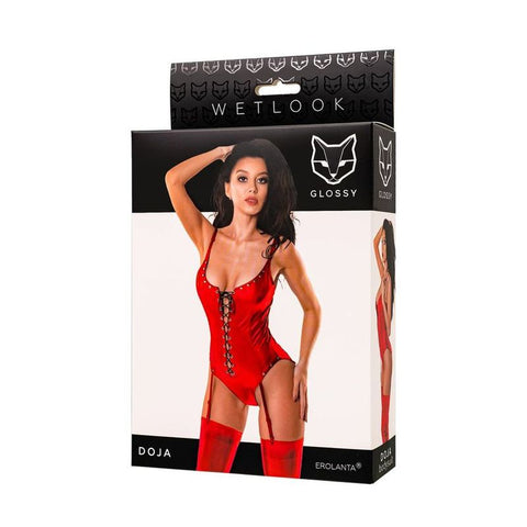 Glossy Doja Sexy Womens Bodysuit With Garter Strap Red - Teddies and Bodysuits