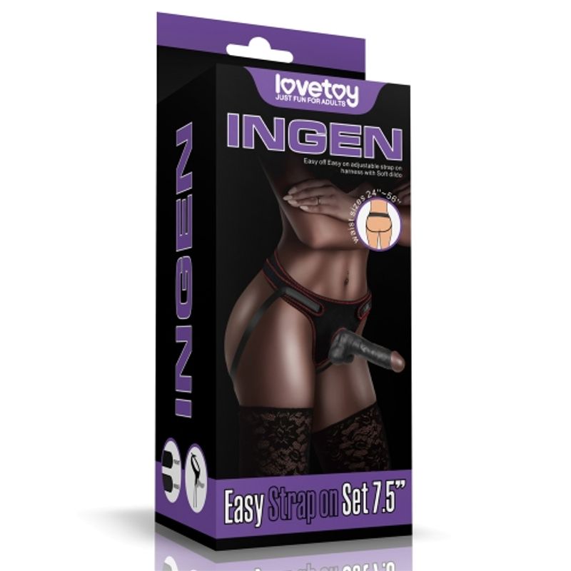 Lovetoy 7.5 Inches Easy Strap On Dildo Set Black with Adjustable Harness - Strap On Sextoys