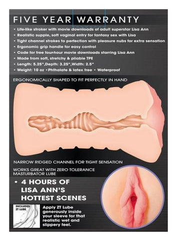 Evolved Zero Tolerance Lisa Ann Realistic Vagina Stroker with TPE Material - Masturbators and Strokers