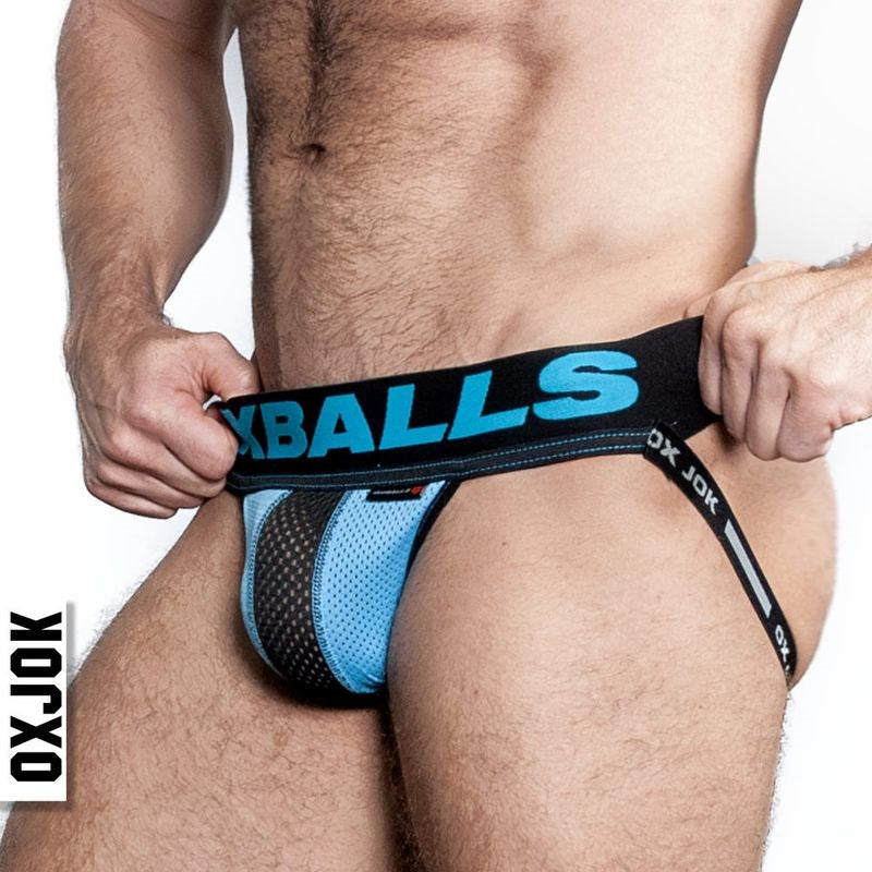 OxBalls Airmesh Swagger Male Jockstrap Sky Blue with JOKFIT Cockring - - Jocks and G-Strings