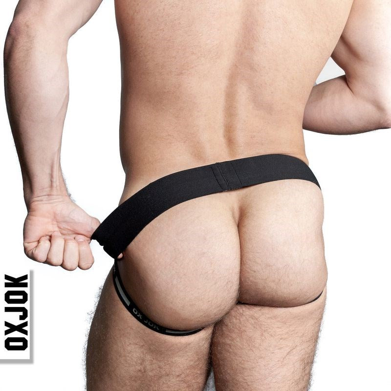OxBalls Airmesh Swagger Sexy Mens Jockstrap Tar Black with Cock Ring - Jocks and G-Strings