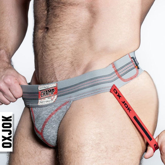 OxBalls Champ Vintage Male Jockstrap Gray Heather with Y Cut Pouch Enhancement - - Jocks and G-Strings