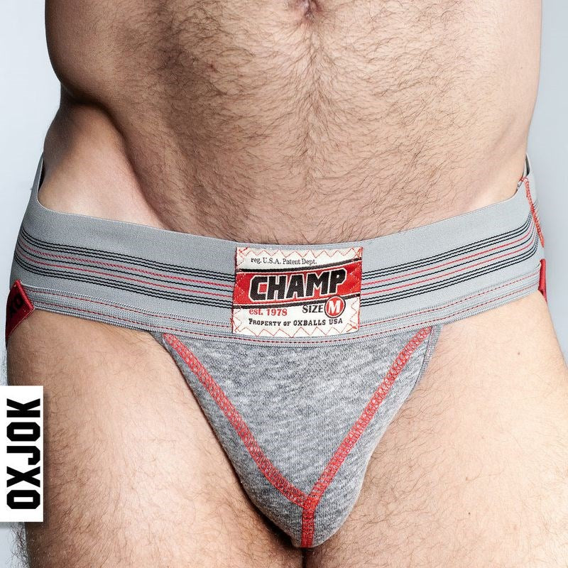 OxBalls Champ Vintage Male Jockstrap Gray Heather with Y Cut Pouch Enhancement - Jocks and G-Strings
