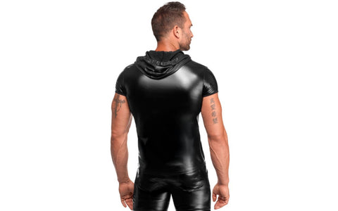 Noir Handmade Vexen Hooded Powerwetlook T Shirt Black - Mens Briefs And Boxers