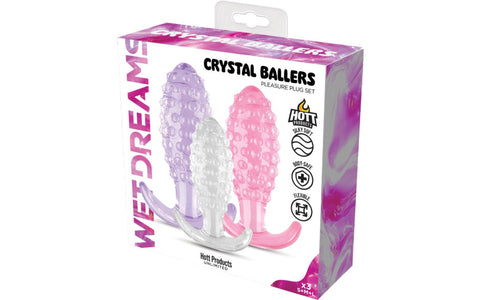 Hott Products Crystal Ballers 3 Piece Silicone Anal Plug Set