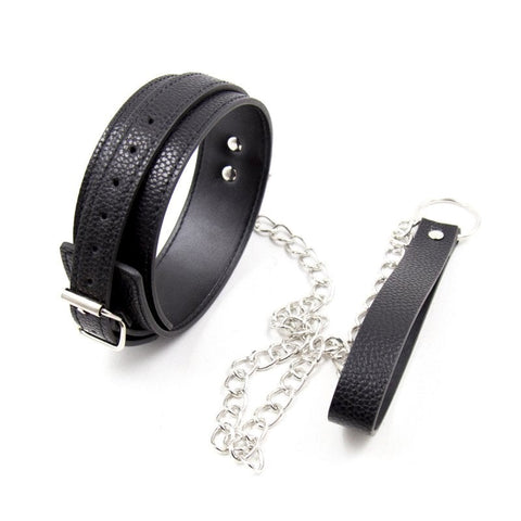 BDStyle 3D Kink Faux Leather Pet Collar with Removable Chain Leash - Collars and Leads