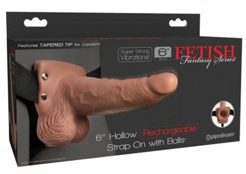 Pipedream Products Fetish Fantasy 6 inch Vibrating Hollow Strap On with Balls - Strap On Sextoys
