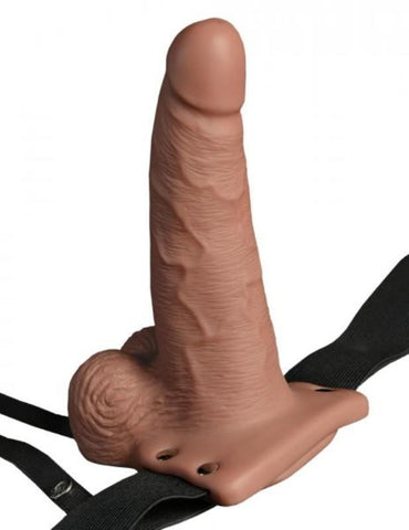Pipedream Products Fetish Fantasy 6 inch Vibrating Hollow Strap On with Balls - Strap On Sextoys