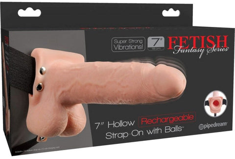 Pipedream Products Fetish Fantasy 7 inch Rechargeable Hollow Strap On with Balls - Strap On Sextoys