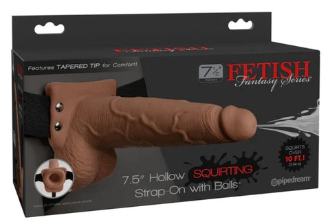 Pipedream Products Fetish Fantasy 7.5 inch Hollow Squirting Strap On with Balls - Strap On Sextoys