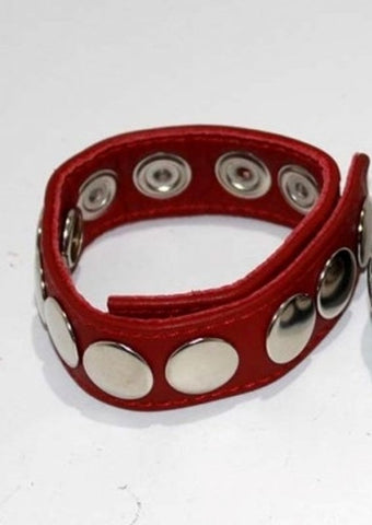 Hells Couture 8 Speed Red Leather Cock Ring Vibrating Enhancement - Ball and Cock Toys