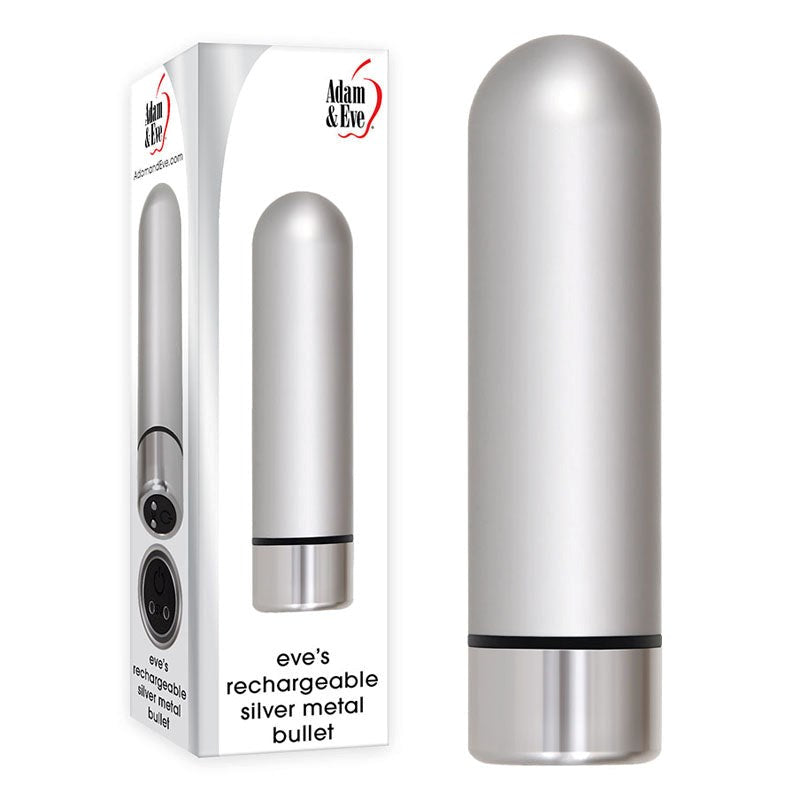 Adam & Eve Rechargeable Silver Metal Bullet Powerful Clitoral - - Bullet Vibrators