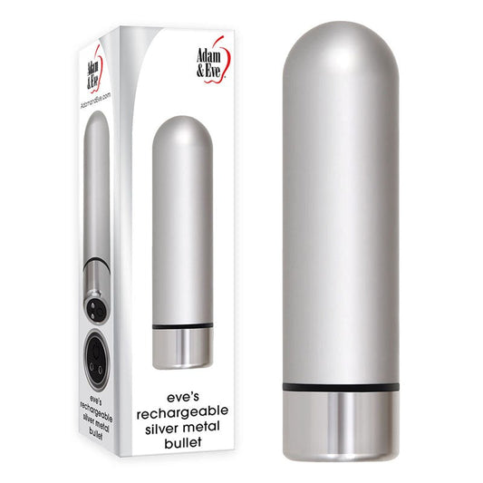 Adam & Eve Rechargeable Silver Metal Bullet Powerful Clitoral - - Bullet Vibrators