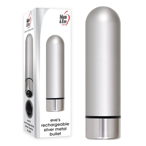 Adam & Eve Rechargeable Silver Metal Bullet Powerful Clitoral - Bullet Vibrators