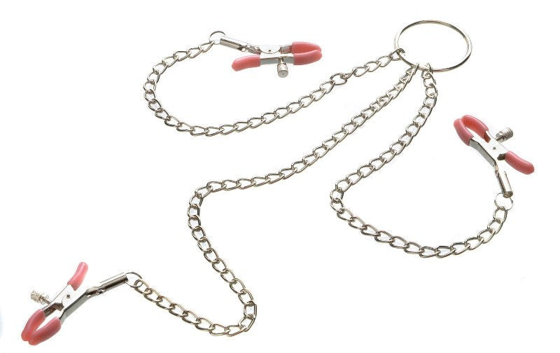 Adam & Eve Chain Me Up Kink Clamps with Adjustable - - Nipple and Clit Clamps