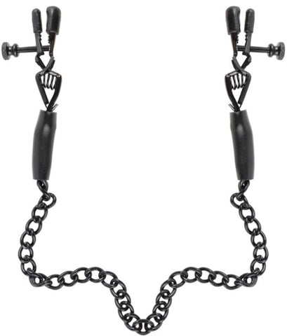 Pipedream Products Fetish Fantasy Adjustable Nipple Chain Clamps Black with Chain - Nipple and Clit Clamps