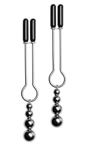 XR Brands Adorn Triple Bead Nipple Clamp Set Adjustable Pressure Control - Nipple and Clit Clamps