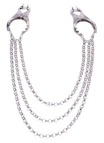 XR Brands Affix Triple Chain Nipple Clamps with Adjustable Pressure - Nipple and Clit Clamps