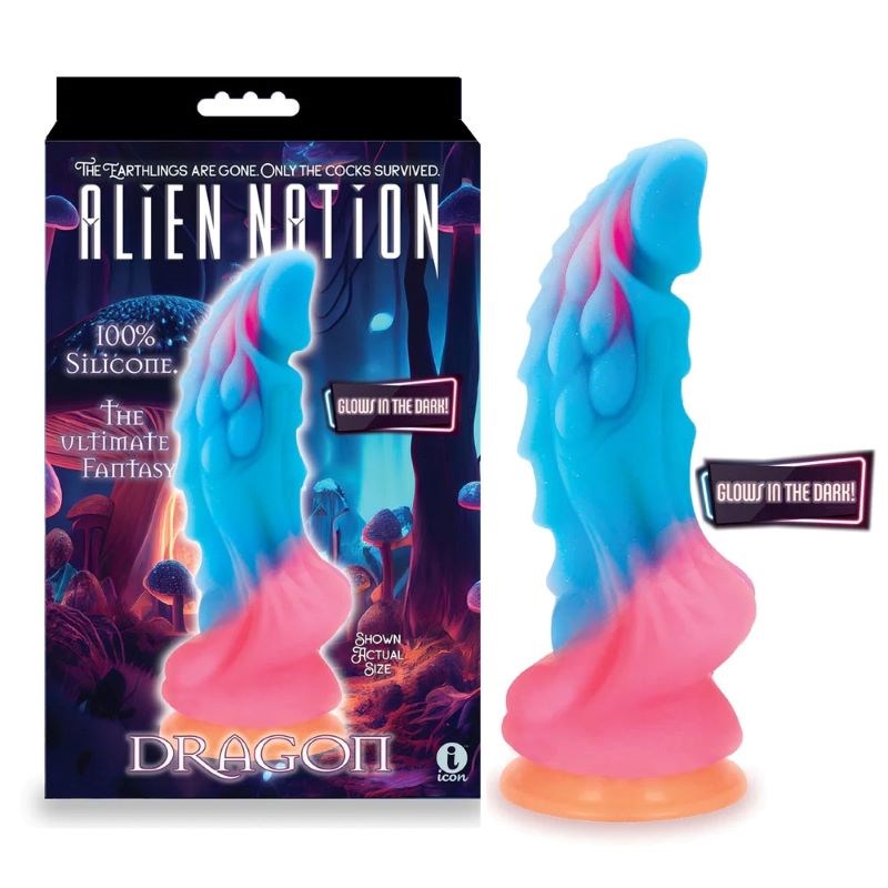Icon Brands Alien Nations Glow Dragon Glow in Dark Fantasy Dildo - - Realistic Dildos