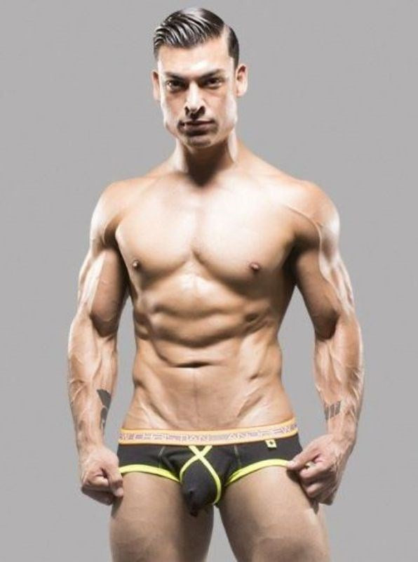 Andrew Christian Almost Naked Dare Brief Black with Cross Strap Pouch - - Mens Briefs And Boxers