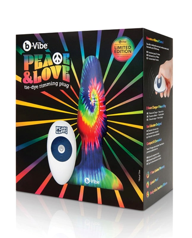 B Vibe Peace and Love Tie Dye Rimming Plug with Dual Motor Technology - - Remote Control Vibrators