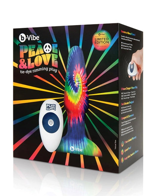 B Vibe Peace and Love Tie Dye Rimming Plug with Dual Motor Technology - - Remote Control Vibrators