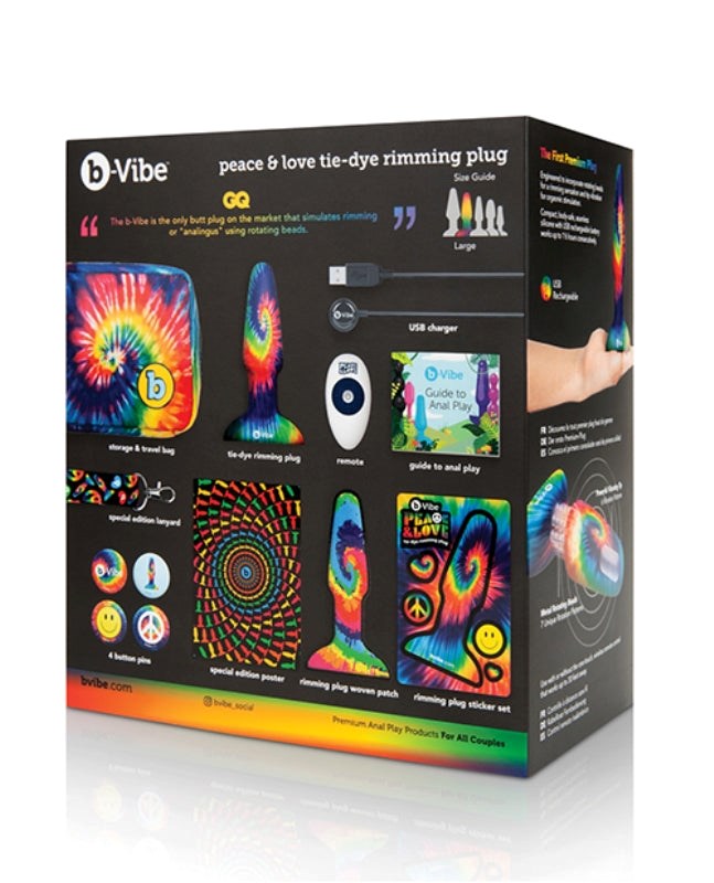 B Vibe Peace and Love Tie Dye Rimming Plug with Dual Motor Technology - - Remote Control Vibrators