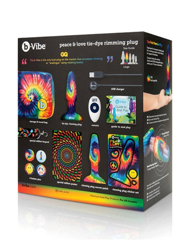 B Vibe Peace and Love Tie Dye Rimming Plug with Dual Motor Technology - Remote Control Vibrators