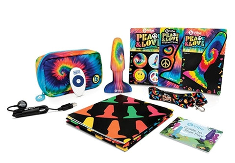 B Vibe Peace and Love Tie Dye Rimming Plug with Dual Motor Technology - Remote Control Vibrators