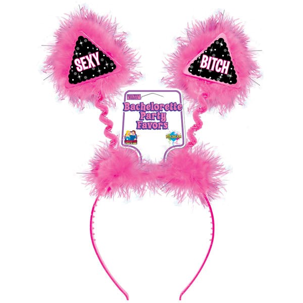 Pipedream Bachelorette Party Favors Sexy Bitch Boppers Pink Feather Headband - - Bachelorette and Bucks