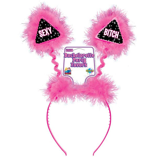 Pipedream Bachelorette Party Favors Sexy Bitch Boppers Pink Feather Headband - - Bachelorette and Bucks