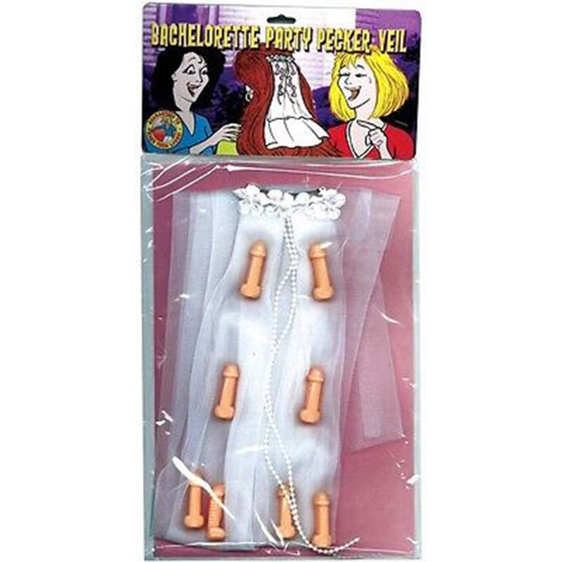Maxpassion Bachelorette Pecker Veil with 8 Dangling Penis Decorations - - Fancy Dress Ups